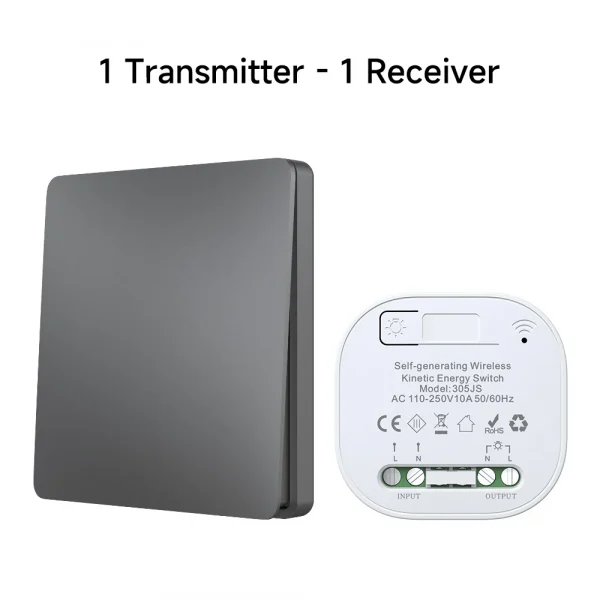 QX-305 Gray Self-powered wireless Remote Control Light Switch RF433Mhz 1/2 way Electric Switch