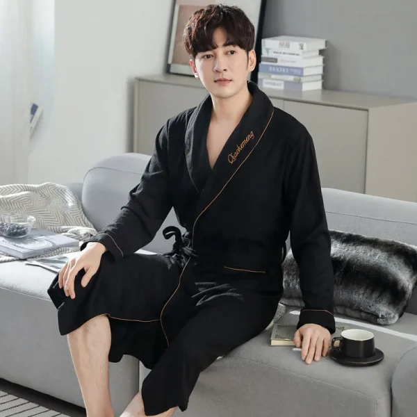 رداء حمام منقوش غير رسمي رجل ربيع الخريف القطن رداء ملابس خاصة طويلة الأكمام كيمونو الذكور الخامس الرقبة الملابس الداخلية الحميمة سبا Robes L-4XL