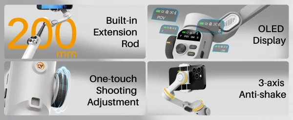 AOCHUAN Smart X2 3 Axis Gimbal Stabilizer للهواتف الذكية iPhone و Android Gimbal مع شاشة LED مدمجة لعمود التمديد