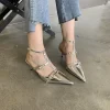 Eilyken Spring New Gold Silver Pumps Women Fashion Pointed Ladies Elegant Thin High Heel Hollow Out Dress Sandalias De Mujer