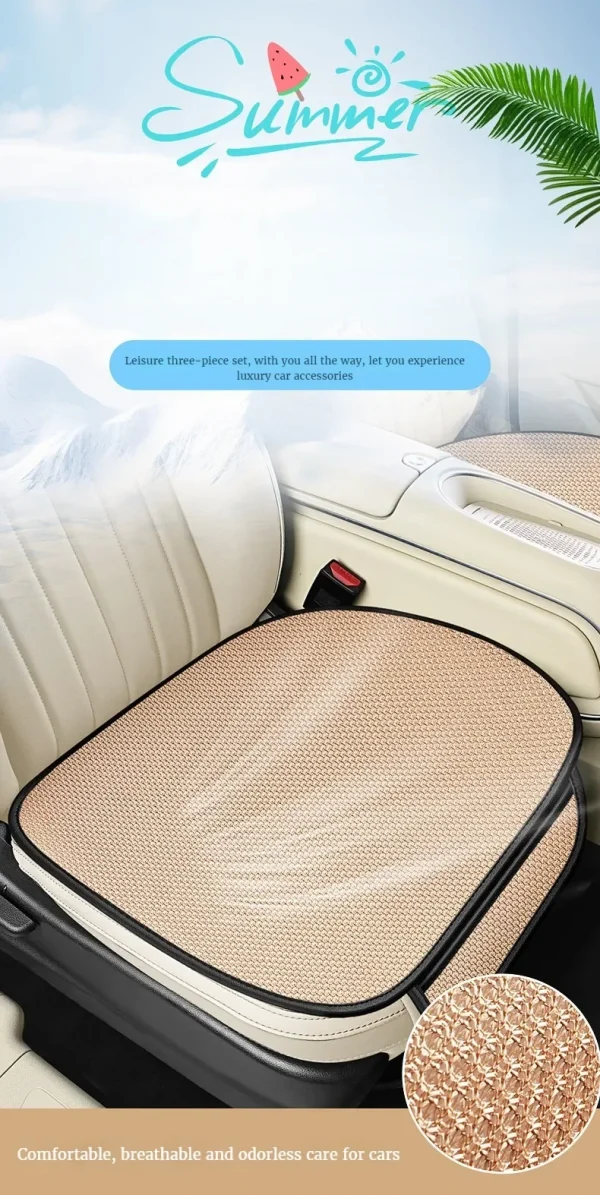 وسادة مقعد السيارة من الحرير الجليدي المسامي، مقاومة للانزلاق ومقاومة للاهتراء، غطاء مقعد السيارة من الحرير الجليدي بلون سادة، تناسب معظم السيارات عالميًا