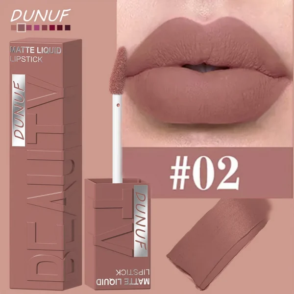 DUNUF 8 ألوان غير لامعة مخملية ناعمة وسهلة الاستخدام على شكل أنبوب مربع ملمع شفاه مقاوم للماء ثلاثي الأبعاد أحمر شفاه منتفخ