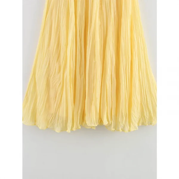 تنورة YENKYE للسيدات مجعدة على شكل حرف a ميدي باللون الأصفر والزبدة بخصر مطاطي تنانير أنيقة لعطلات الربيع والصيف جديدة 2025 faldas mujer