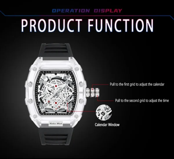 UTHAI BK134 ساعة رجالية عصرية على شكل برميل شفافة مقاومة للماء ساعة كوارتز ساعة رياضية ساعات هدية للرجل