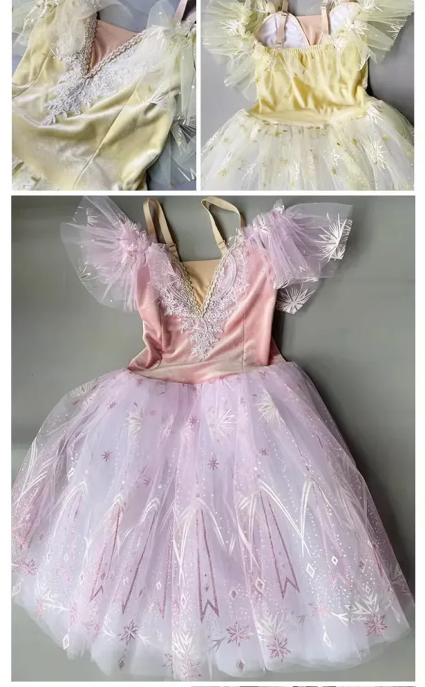 توتو احترافي طويل رومانسي على شكل زهرة حمالة باليه بحيرة البجع باليه للسيدات والأطفال والبنات زي باليه خرافي للسيدات