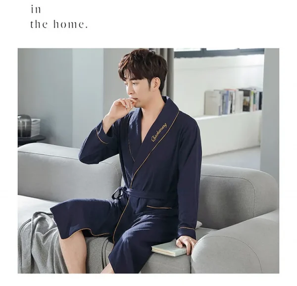 رداء حمام منقوش غير رسمي رجل ربيع الخريف القطن رداء ملابس خاصة طويلة الأكمام كيمونو الذكور الخامس الرقبة الملابس الداخلية الحميمة سبا Robes L-4XL