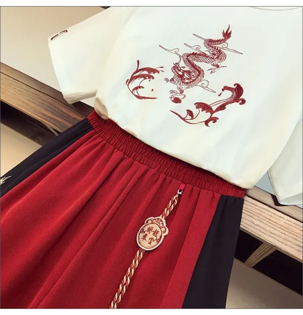 2025 جديد اليابانية Harajuku المحملة القمم النمط الصيني تانغ دعوى المرأة تي شيرت غير رسمي واسعة الساق الكونغ فو فستان أطفال مع سروال داخلي الملابس الشرقية