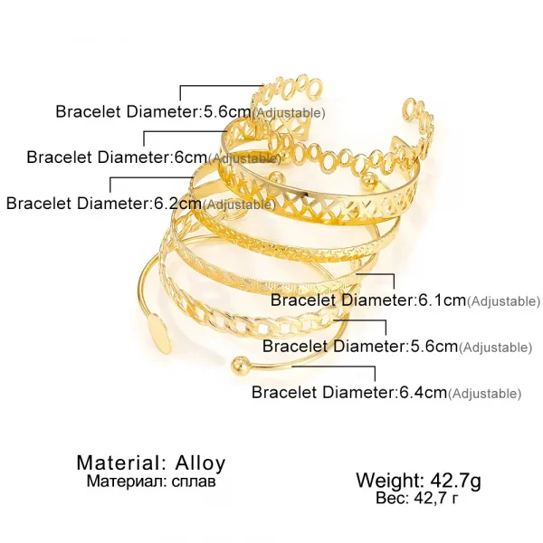 طقم أساور ذهبية اللون على شكل حرف C عتيق بسيط من المعدن مع فتحة قابلة للتعديل للنساء 2024 مجوهرات عصرية عالية الجودة هدايا