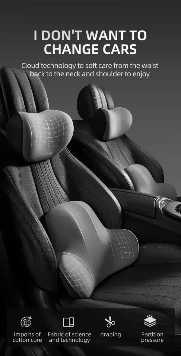 وسادة دعم قطني من الإسفنج الذكي للسيارة، نسيج بوليستر، مضادة للانزلاق، قابلة للغسل، تصميم مريح، مادة ذاكرة بطيئة الارتداد