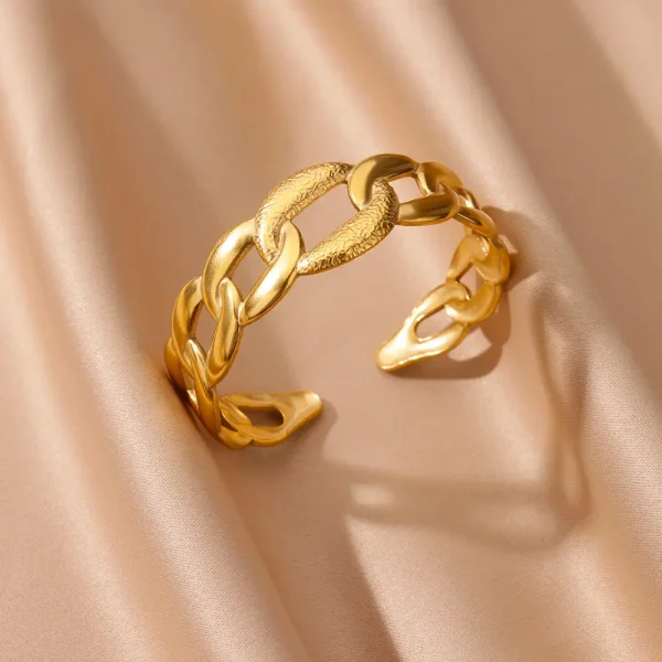 أساور من الفولاذ المقاوم للصدأ للنساء باللون الذهبي بنقشة هندسية سوار مفتوح قديم المجوهرات النسائية