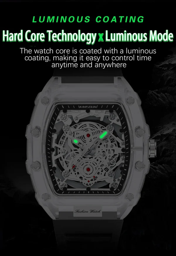 UTHAI BK134 ساعة رجالية عصرية على شكل برميل شفافة مقاومة للماء ساعة كوارتز ساعة رياضية ساعات هدية للرجل