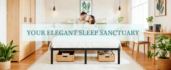 إطار سرير HOOMIC مقاس 14 بوصة مزدوج/كامل/Quen/King ذو منصة معدنية مع مساحة تخزين، لا حاجة إلى صندوق زنبركي، سهل التجميع