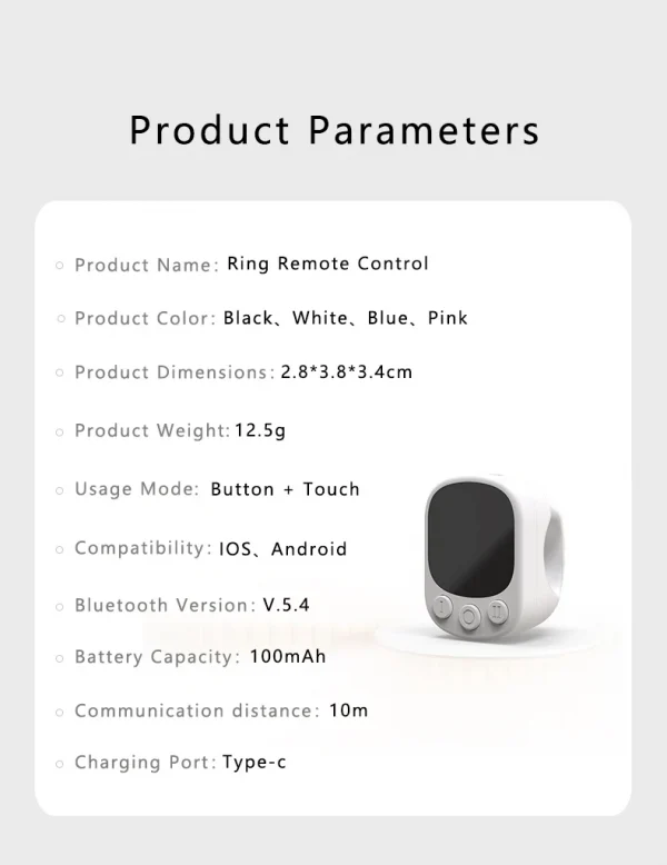 Mouse Ring Remote Control with Touchpad,Smart Automatic Screen Clicker Device，Continuous Clicker，Scrolling Ring Remote Control S