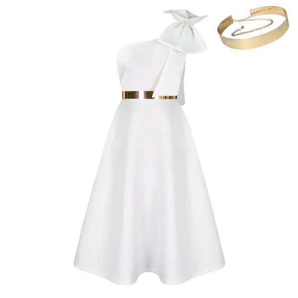 موضة النساء بمقاسات كبيرة فستان بكفة كتف مائلة مع فيونكة لحفلات رسميّة فستان أنيق جديد للمناسبات الخاصة