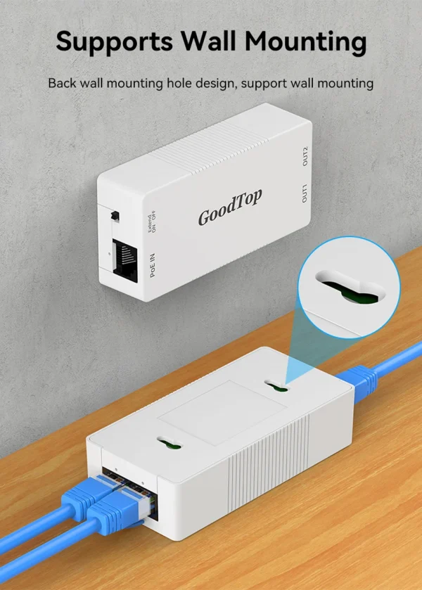 GoodTop 2 Port 100M POE Extender 1 to 2 PoE Repeater IEEE802.3af/at 4KV Lighting Protection Plug&Play 48V 30W for POE Camera
