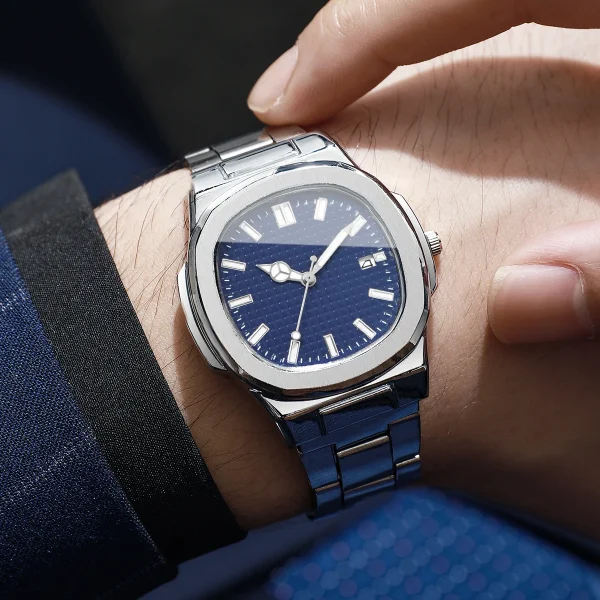 2/4 قطعة مجموعة ساعات رجال الأعمال الموضة ساعة كوارتز رجالي مربعة بسيطة مع التقويم Reloj Hombre (بدون صندوق)