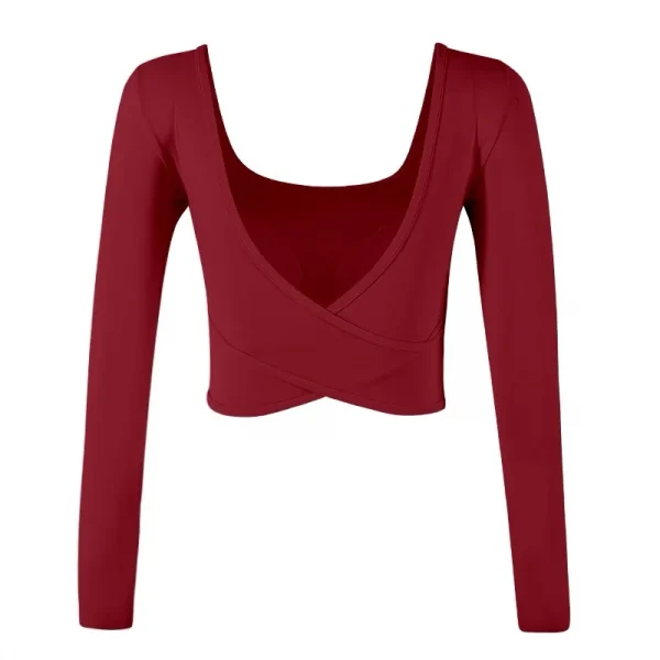 منصات الصدر الثابتة عبرت الظهر ملابس اليوغا ضيقة التخسيس الرياضة بأكمام طويلة تشغيل بولا اللياقة البدنية الملابس بلايز قمصان