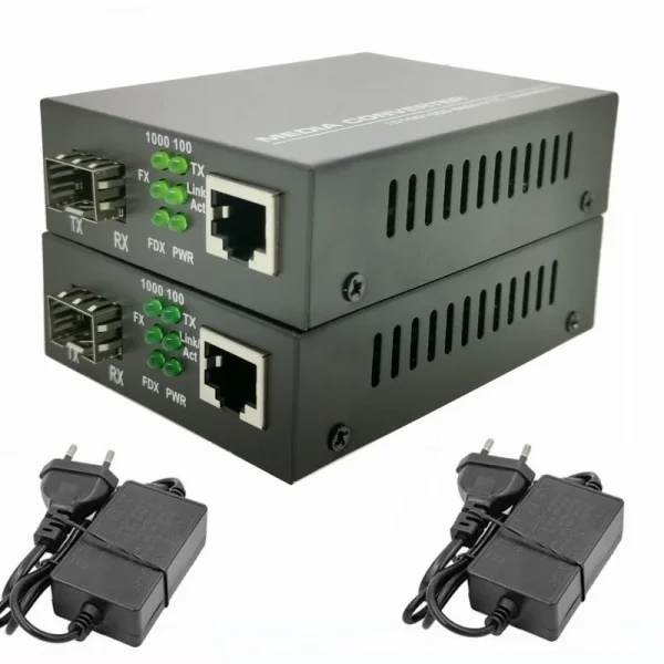 1 Pair Fiber Optical Media Converter 1 Port SFP to 1 RJ45 Gigabit Optical Fiber Ethernet 10/100/1000M