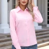 قمصان نسائية ربيعية خريفية بلون صلب بأكمام طويلة وياقة قابلة للطي قميص أساسي للنساء بلوزات شارع أنيقة