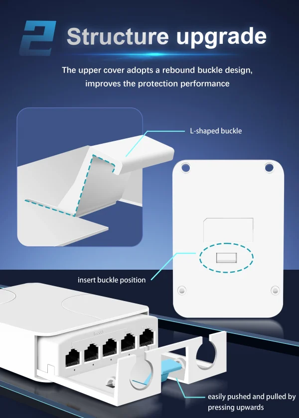 5 منافذ مقاومة للماء POE موسع 4 منافذ مكرر 100/1000 ميجابت في الثانية شبكة خارجية IP55 VLAN 44-57 فولت لكاميرا POE Wierless AP