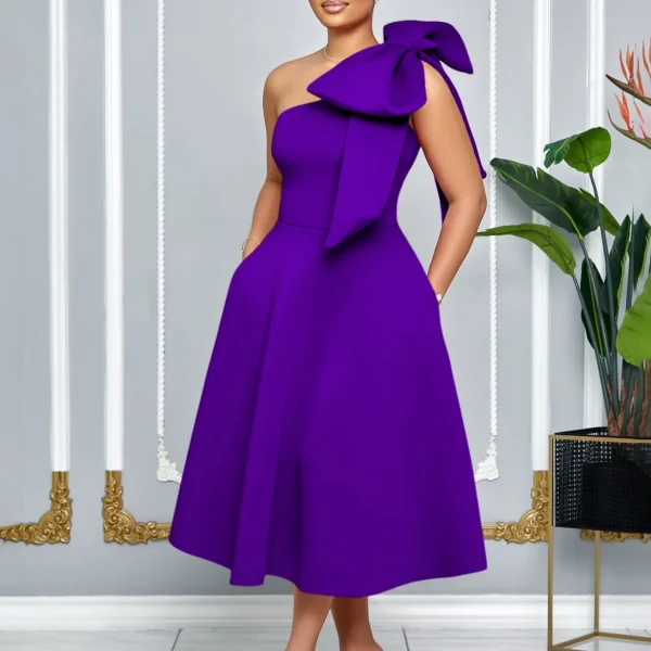 موضة النساء بمقاسات كبيرة فستان بكفة كتف مائلة مع فيونكة لحفلات رسميّة فستان أنيق جديد للمناسبات الخاصة