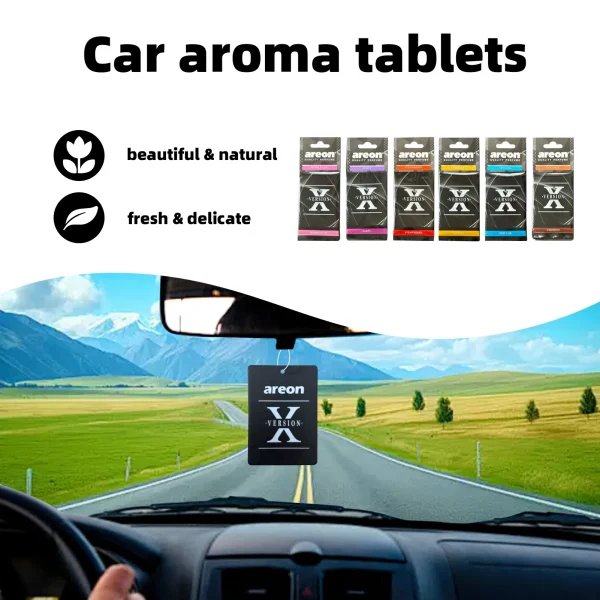 معطرات هواء السيارة عالية الجودة [الشكل X]، والتي يمكن استخدامها كزينة لمرايا الرؤية الخلفية للسيارة، متوفرة في مجموعات