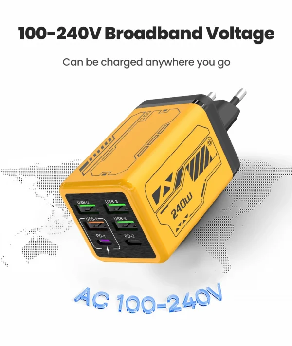 240 واط 6 منافذ 4USB + 2 نوع C شحن سريع للغاية شاحن الهاتف المحمول USB3.0 PD3.0 الاتحاد الأوروبي/المملكة المتحدة/الولايات المتحدة شاحن آيفون 17 16 سامسونج POCO