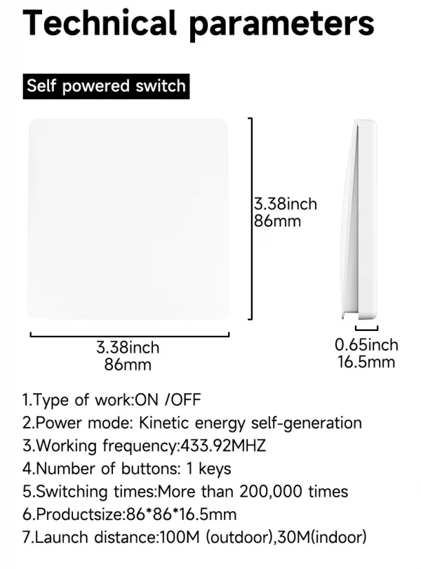 QX-305 Gray Self-powered wireless Remote Control Light Switch RF433Mhz 1/2 way Electric Switch