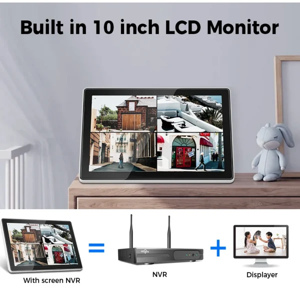 Hiseeu 3/5MP 10CH NVR مع شاشة 10.1 بوصة مجموعة كاميرات أمنية لاسلكية في الهواء الطلق كاميرا IP مقاومة للماء مجموعة نظام المراقبة بالدوائر التليفزيونية المغلقة