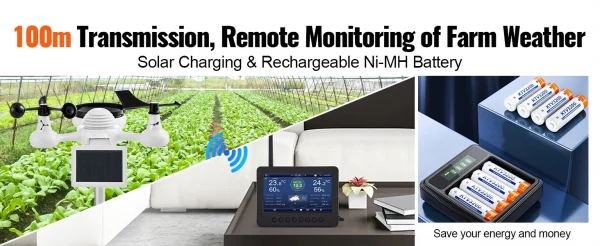 محطة طقس لاسلكية SucceBuy 7 في 1 مزودة بتقنية Wi-Fi وشاشة TFT ملونة مقاس 7 بوصات ومستشعر يعمل بالطاقة الشمسية للمراقبة الداخلية والخارجية