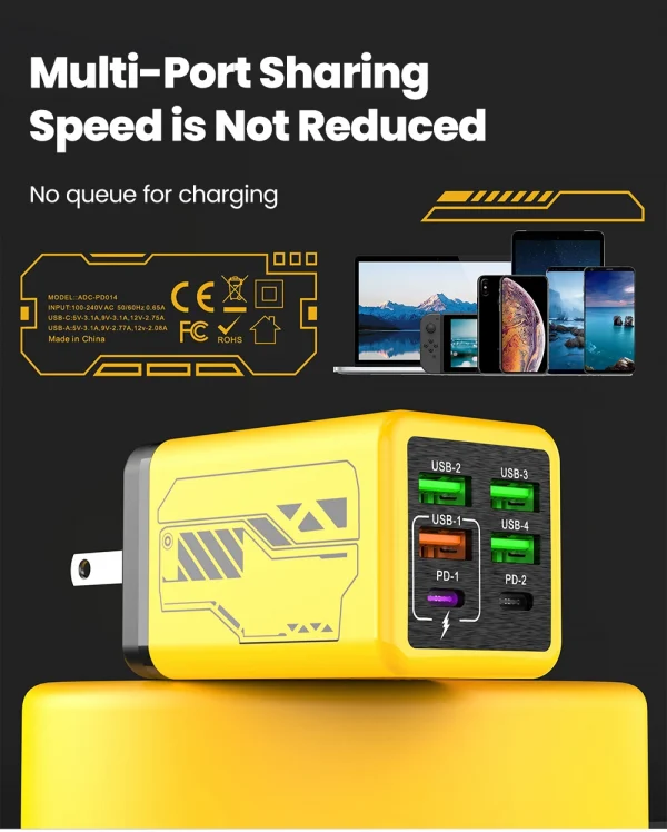 240 واط 6 منافذ 4USB + 2 نوع C شحن سريع للغاية شاحن الهاتف المحمول USB3.0 PD3.0 الاتحاد الأوروبي/المملكة المتحدة/الولايات المتحدة شاحن آيفون 17 16 سامسونج POCO