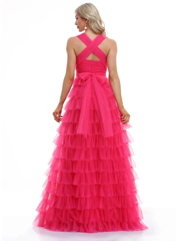 فساتين سهرة رسمية فاخرة بدون أكمام ورقبة على شكل حرف v من التل 2025 أنيقة لحفلات الزفاف من التل للنساء وصيفة العروس فساتين كوكتيل للحفلات الراقصة