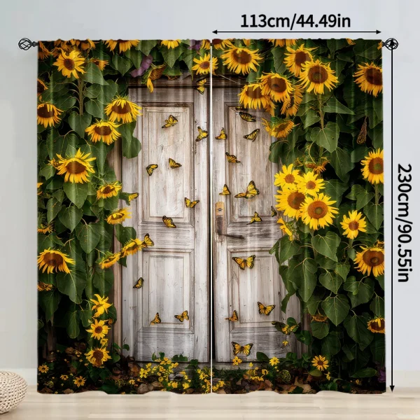 قطعتان، ستائر الربيع والصيف ستائر باب الحظيرة لعباد الشمس ستائر شبه شفافة متينة 100% من نسيج البوليستر متعددة الاستخدامات للون الرمادي،