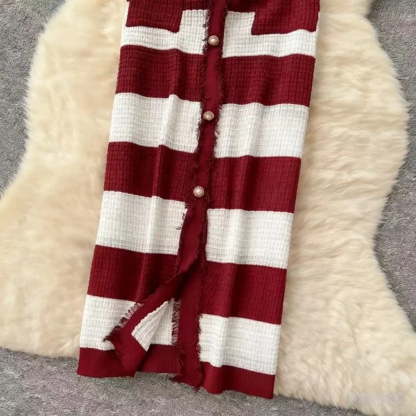 فستان نسائي أنيق مخطط برقبة على شكل حرف V صيفي بأكمام قصيرة ومتماسك بشرابة فساتين ضيقة للنساء