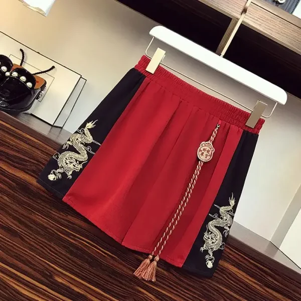 2025 جديد اليابانية Harajuku المحملة القمم النمط الصيني تانغ دعوى المرأة تي شيرت غير رسمي واسعة الساق الكونغ فو فستان أطفال مع سروال داخلي الملابس الشرقية