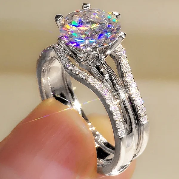 Huitan فريد من نوعه لون الذهب الوردي خواتم للنساء الكلاسيكية 6 مخالب مصممة مكعب حلقات زركونيا الزفاف العصابات الخطوبة مجوهرات الساخن