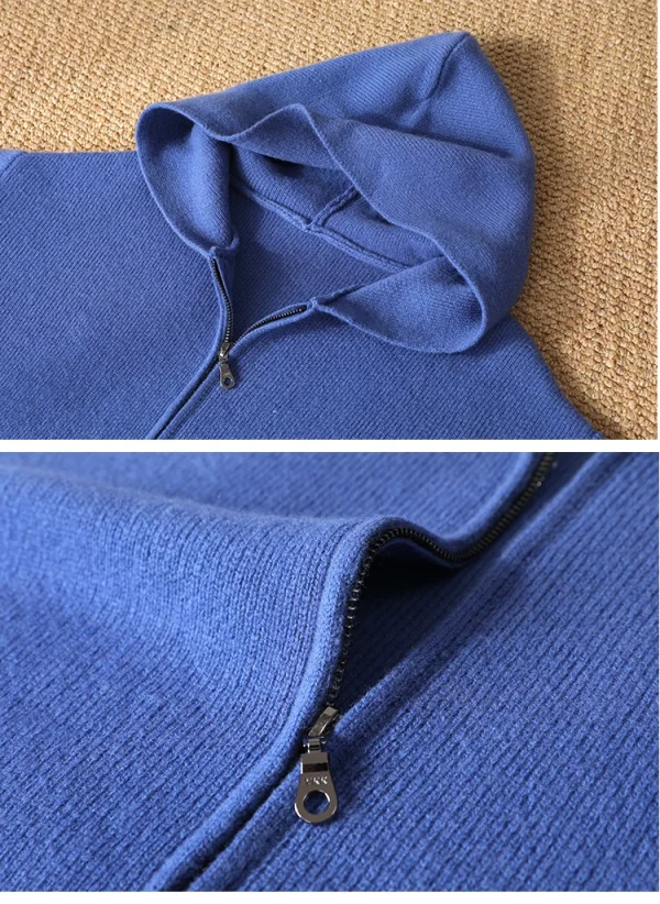 سترة رجالية جديدة بـ 5 ألوان 100% سترة صوف ميرينو، الخريف والشتاء محبوك سترة رجال الأعمال غير الرسمية بأكمام طويلة بقلنسوة