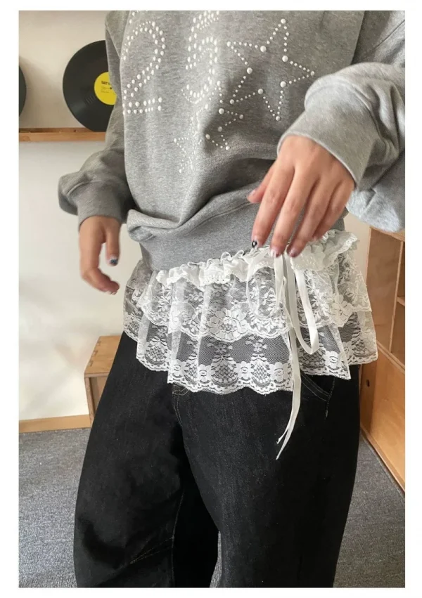 تنورة نسائية كورية Y2K من الدانتيل ذات طبقات صغيرة ملابس خروج بأربطة وكشكشة هاراجوكو عالية الخصر بطيات للسيدات تنانير جوبي ملابس