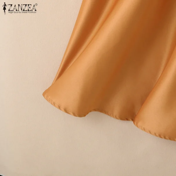 فستان حفلة أنيق من زانزيا 2025 للنساء لصيف العمل، فساتين OL مكتبية، فستان ساتان مكتبي، فستان صيفي قصير الأكمام متوسط الطول، فستان صلب