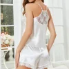 طقم بيجامة شورت قصير من الحرير الجليدي، طقم عصري من الدانتيل، مريح وأنيق، ملابس منزلية يومية للسيدات