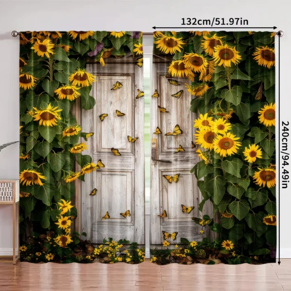 قطعتان، ستائر الربيع والصيف ستائر باب الحظيرة لعباد الشمس ستائر شبه شفافة متينة 100% من نسيج البوليستر متعددة الاستخدامات للون الرمادي،