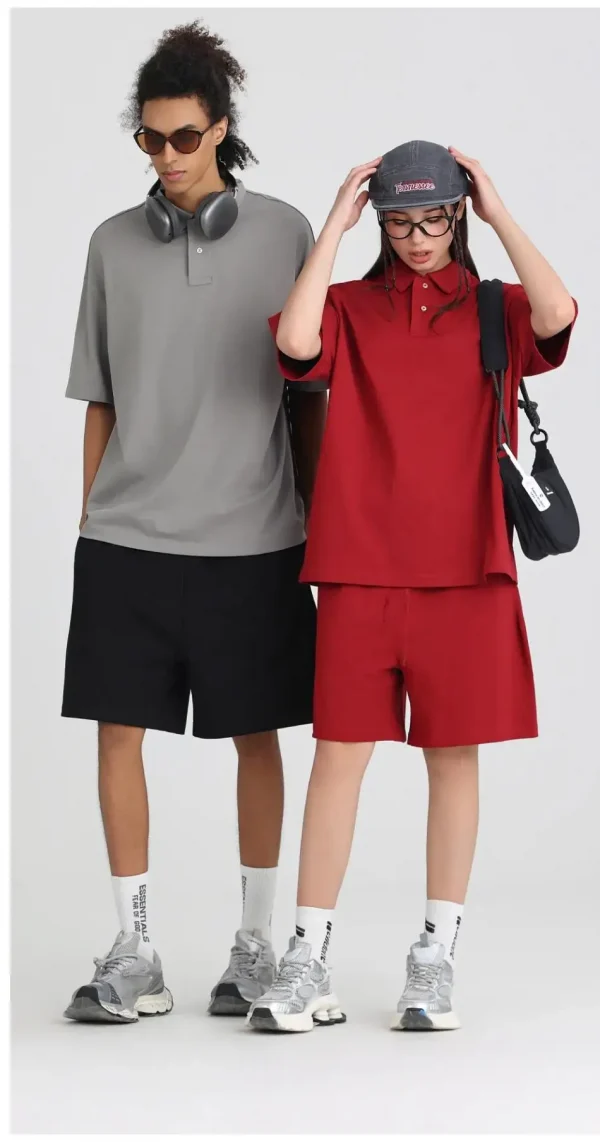 275 جرامًا من القطن الخالص بلون فضفاض قصير الأكمام قميص بولو قم بتخصيص تصميم نص الصورة الخاص بك للنساء والرجال