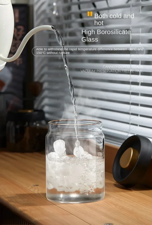 وعاء قهوة بغطاء أسود متعدد السعة، وعاء تخزين يدوي مقاوم للرطوبة، إبريق شاي زجاجي للمطبخ، وعاء تخزين حبوب القهوة، جرة محكمة الغلق