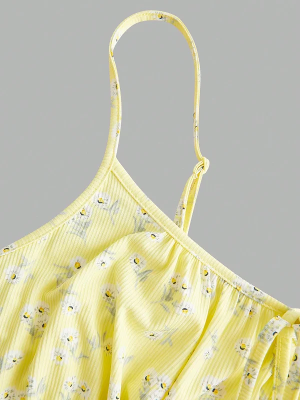 فستان قصير أنيق بدون أكمام بحزام رفيع من الزهور