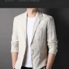 ربيع صيف 2025 بدلة رجالية جديدة عالية الجودة من الكتان الرجالي الأنيق قميص رقيق تركيب قماش معطف رجالي 100٪ كتان بليزر