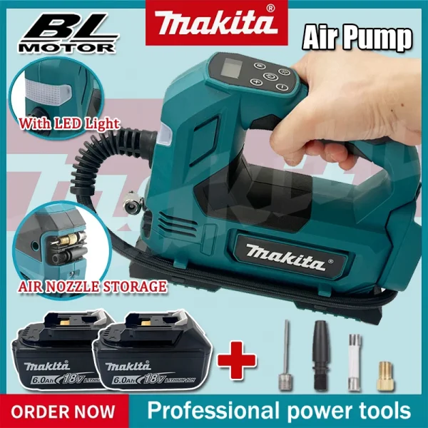 ماكيتا المحمولة اللاسلكي منفاخ لإطارات السيارة 18 فولت بطارية مضخة هواء كهربائية ضاغط الهواء المحمول لإطارات السيارات دراجة الكرة