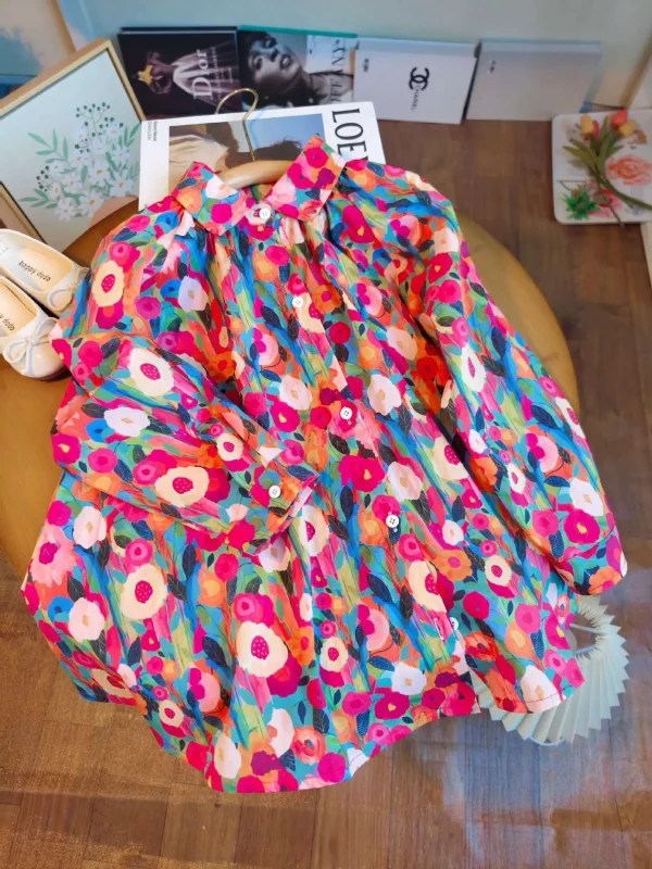 فستان للفتيات للربيع والصيف من عمر 2-8 سنوات بطباعة كاملة على شكل زهرة ورسم زيتي على شكل طية صدر السترة فستان الأميرة بصدر واحد للفتيات