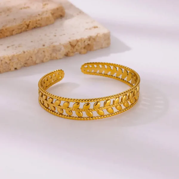 طبقة مزدوجة يترك الإسورة للنساء مطلية بالذهب مفتوحة الفولاذ المقاوم للصدأ الكفة الأساور الحد الأدنى مجوهرات المعصم Freeshipping البنود