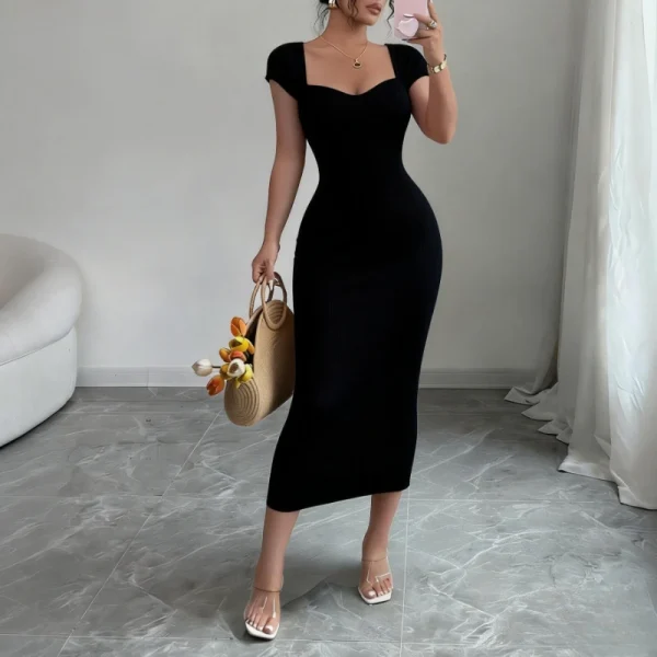 المرأة الأرجواني الحبيب الرقبة قصيرة الأكمام بسط مضلع متماسكة Bodycon ميدي فستان الصيف شاطئ عطلة حفلة فستان طويل