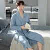 رداء حمام منقوش غير رسمي رجل ربيع الخريف القطن رداء ملابس خاصة طويلة الأكمام كيمونو الذكور الخامس الرقبة الملابس الداخلية الحميمة سبا Robes L-4XL
